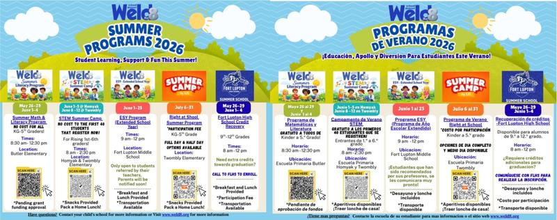 Weld Re-8 Summer Programs Flyer with QR Code