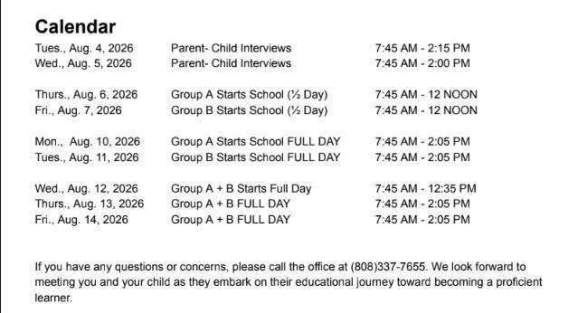 Kinder Start Calendar