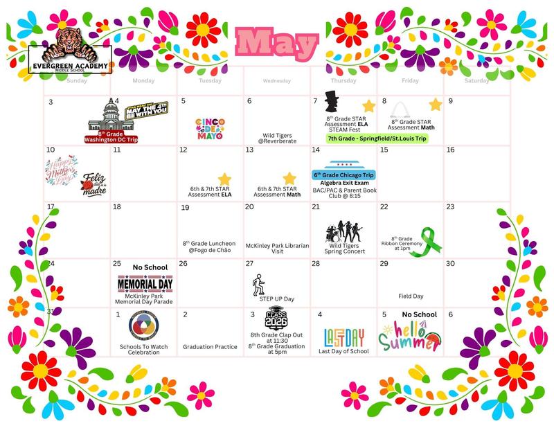 May calendar with flowers