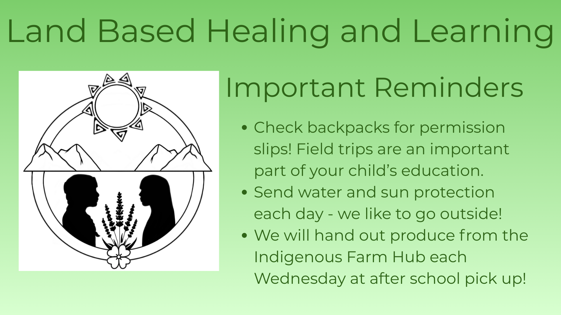 Flyer announcements - bring water permission slips