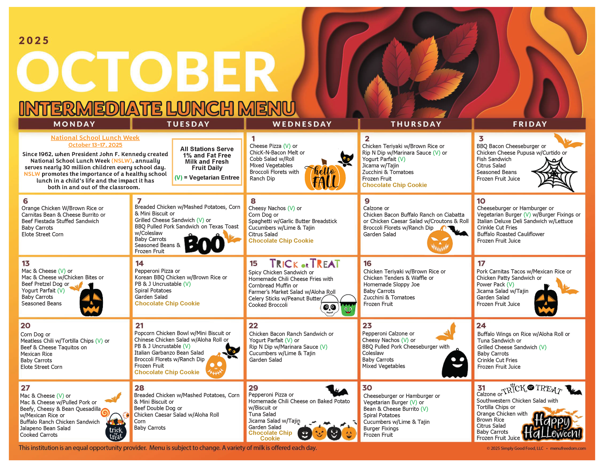 Intermediate Lunch Menu (click to view)