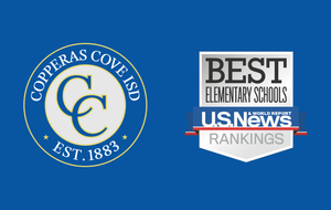 Graphic with CCISD logo, U.S. News & World Report Best Elementary Schools badge