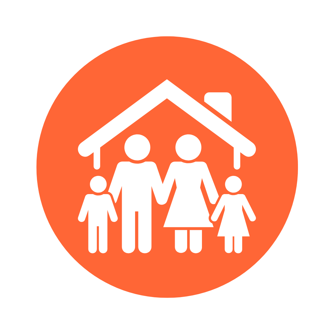 white family icon on orange circular background