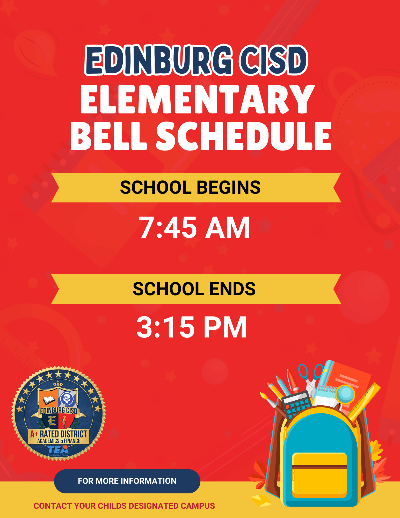 Back to School Schedule Banner Files Edinburg Consolidated