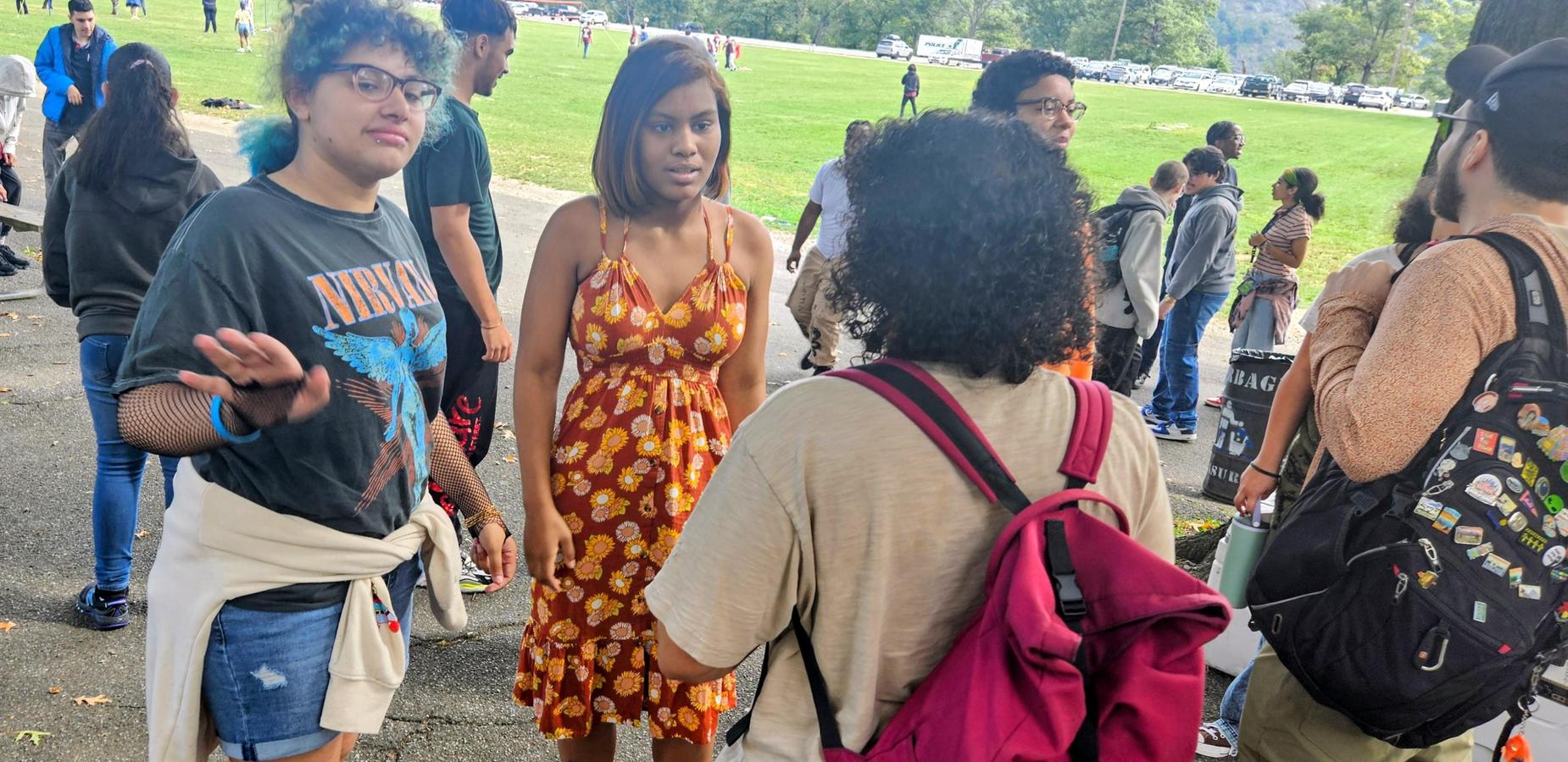 Students pose for community building trip.