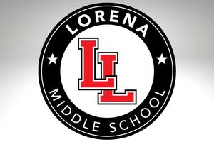 Lorena Middle School black circle logo with red LL in the middle