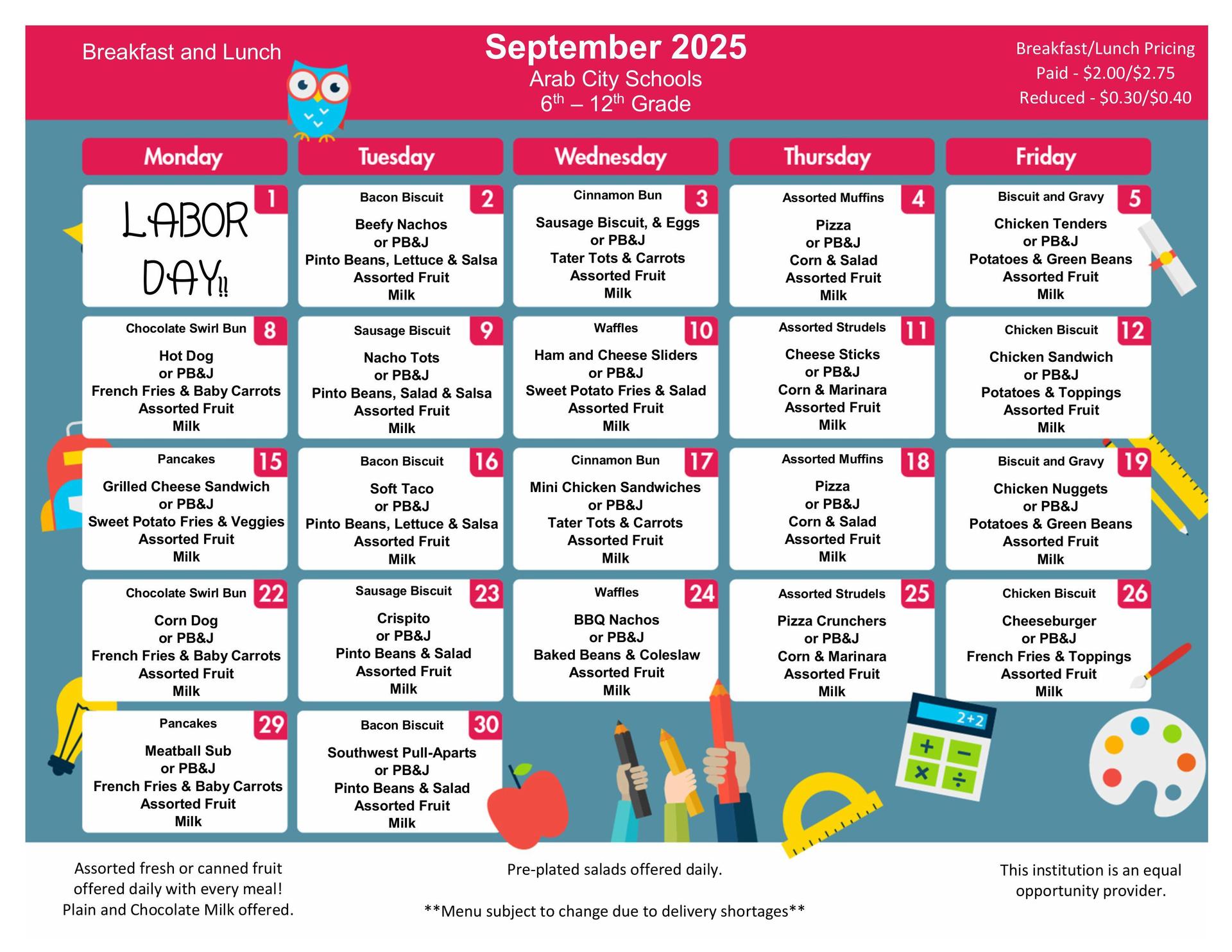 September 2025 Menu 6-12