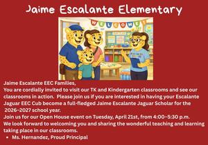 Escalante Elementary Open House English flyer