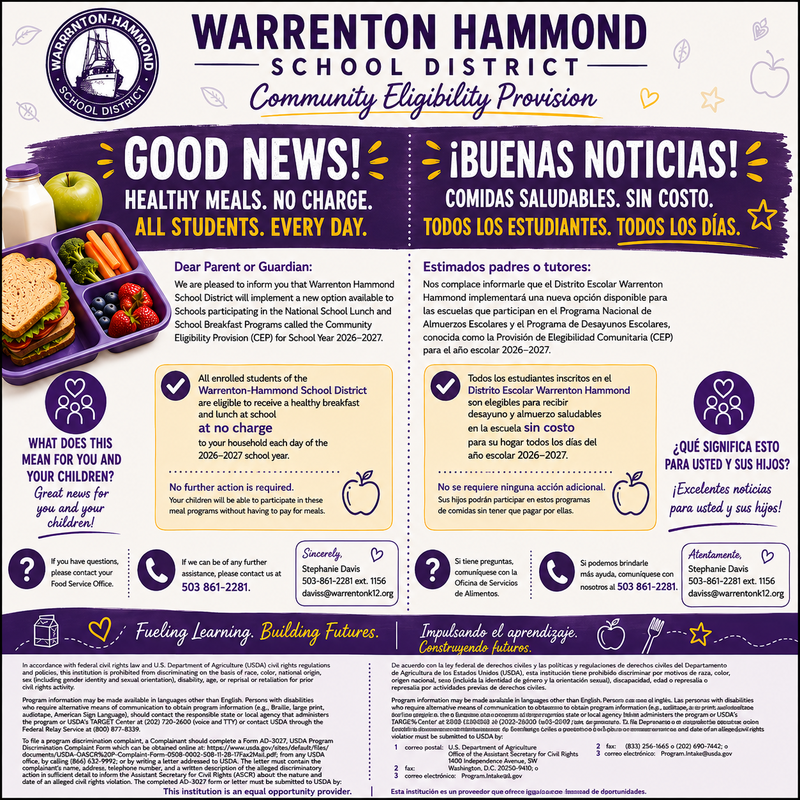 Free breakfast and lunch flyer bilingual