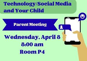 Green background with a picture of a hand holding a cellphone advertising the parent meeting