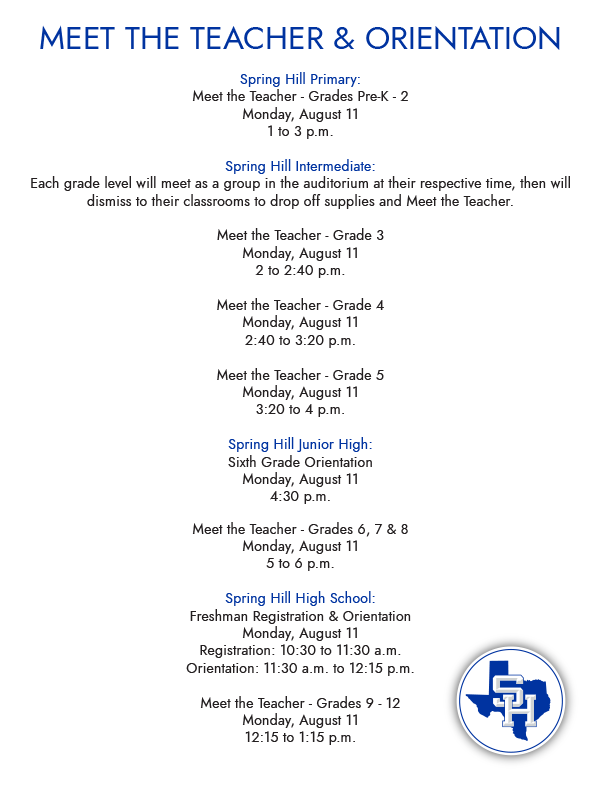 Meet the Teacher & Orientation - August 11