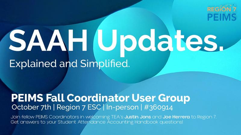 PEIMS Fall Coordinator User Group marketing graphic
