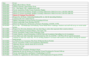 Back View of February 2026 School Calendar