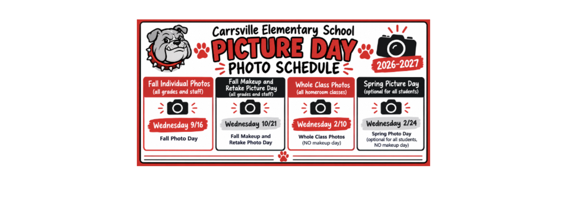 Schedule for Carrsville Elementary School Picture Day events