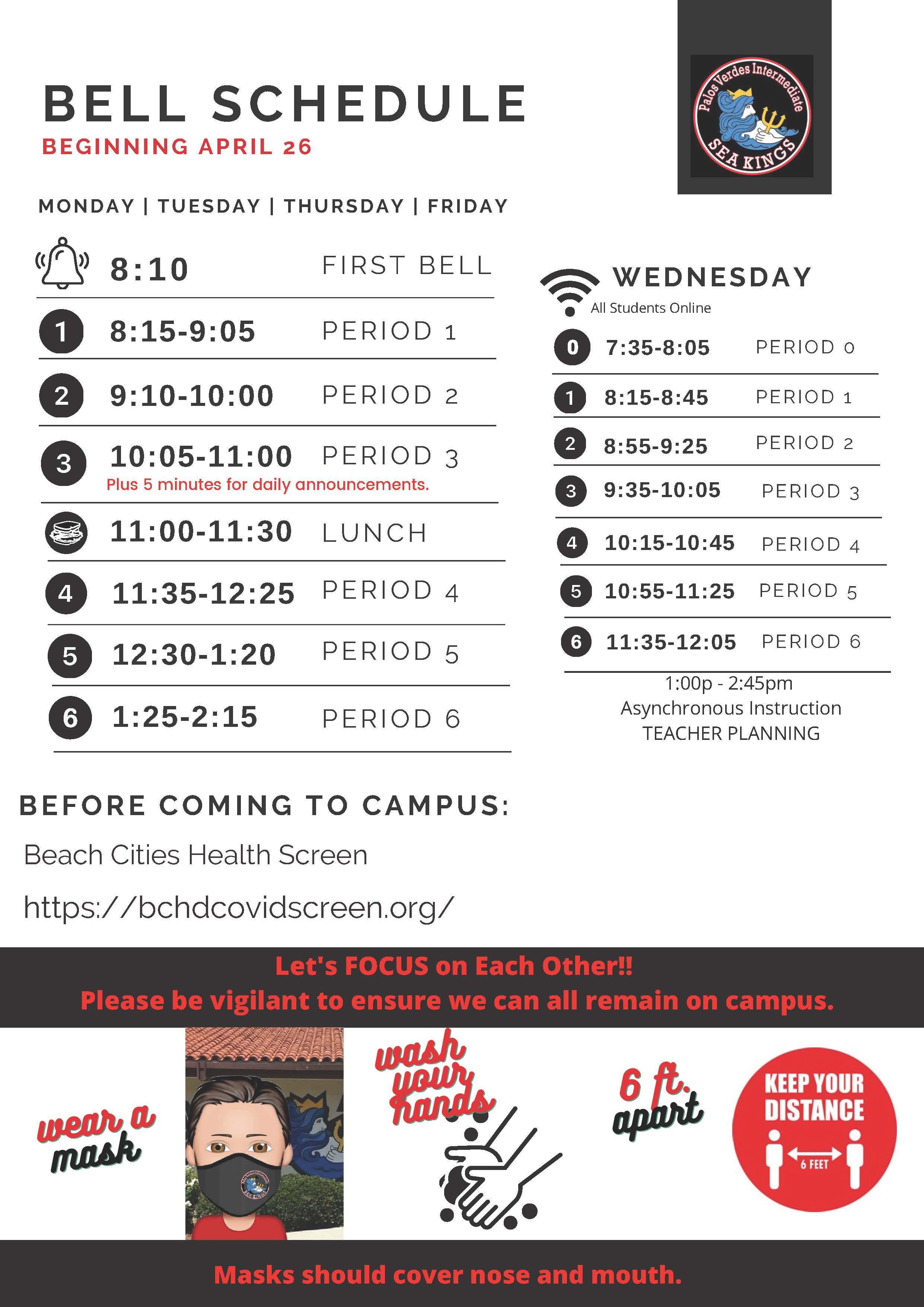Bell Schedule Students Palos Verdes Intermediate