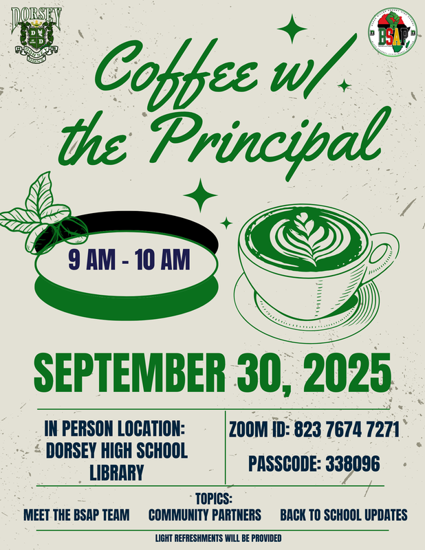 coffee with the Principal flyer english with date and time of event