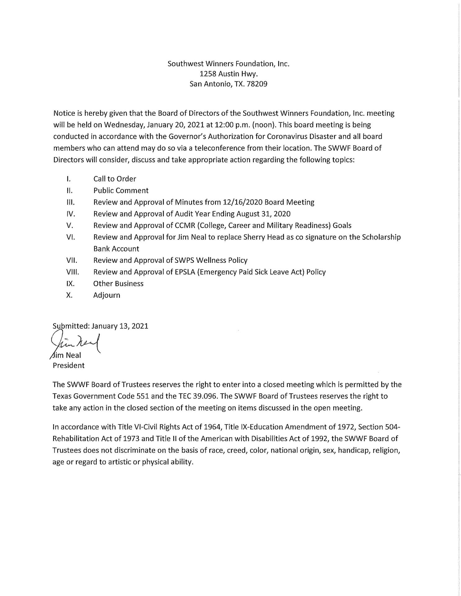 Board Agenda