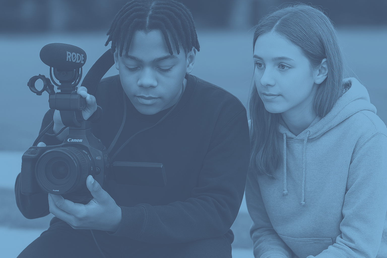 student with camera and friend