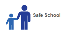 Graphic of two stylized figures holding hands with 'Safe School' text.