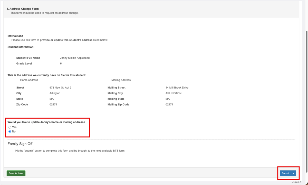 Screen shot of Address Form 