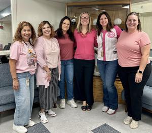 woman in pink shirts
