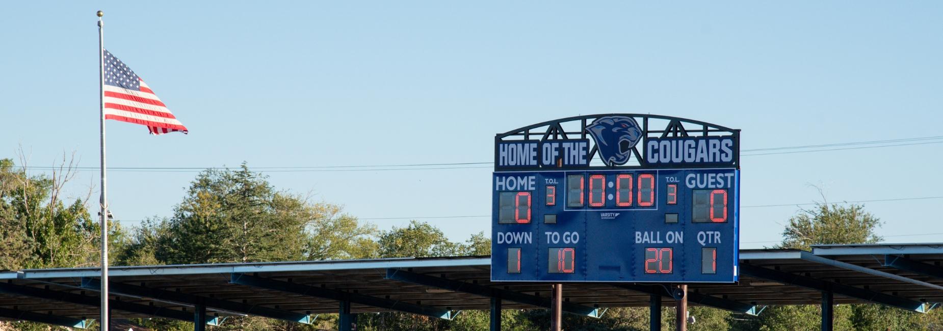 American flag and new scoreboard on the cvhs football field