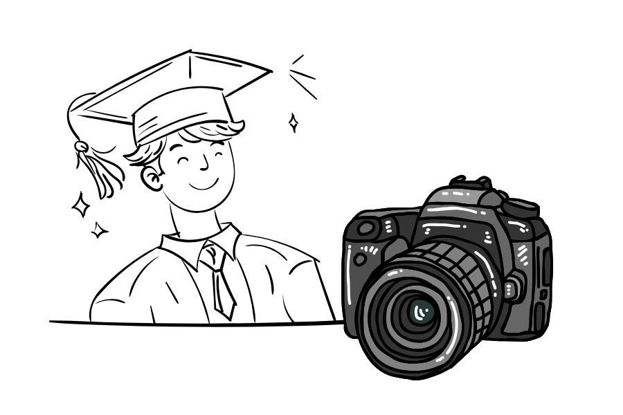 drawing of graduate and camera