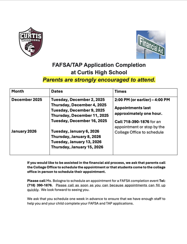 FAFSA/TAP Application Completion Dates