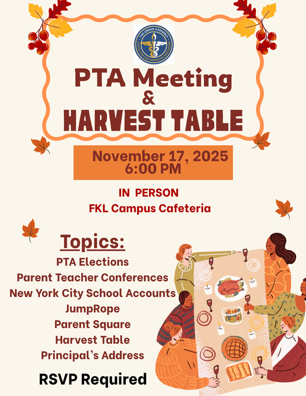 PTA Meeting and Harvest Table Event November 17th at 6:00 pm