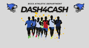 Silhouette of runners and the bccs logo