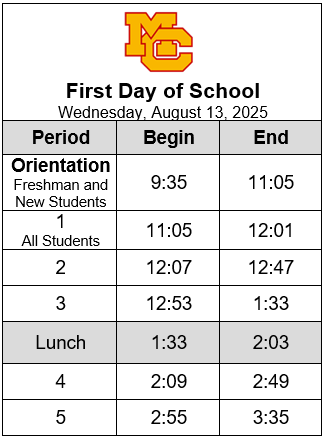 First Day of School Bell Schedule