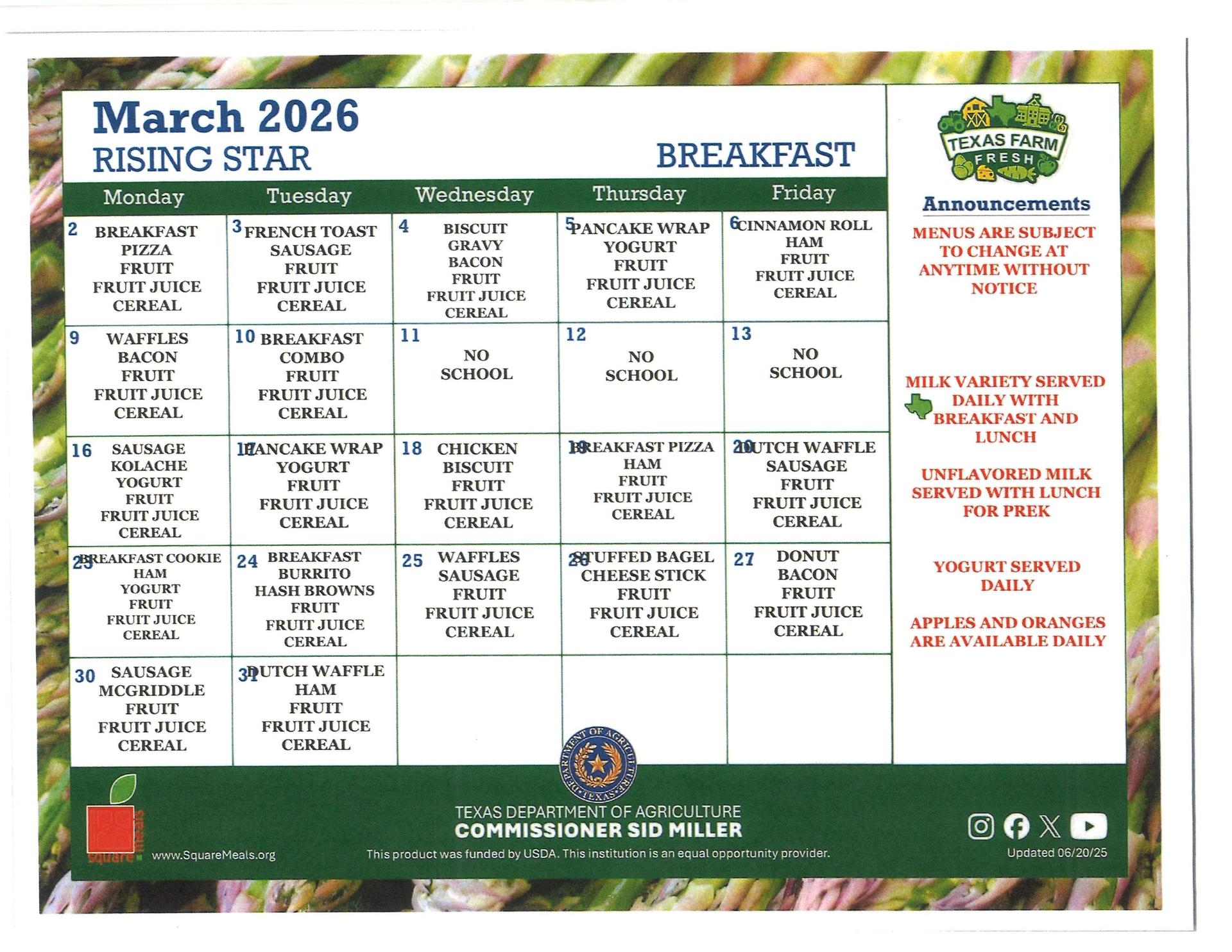 March Menu