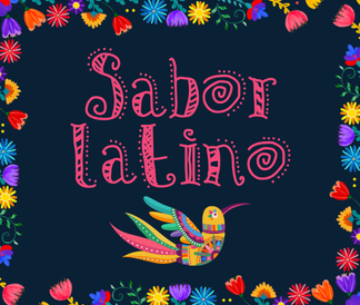 Sabor Latino with colorful bird and floral border