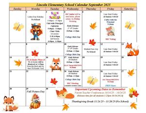September 2025 Lincoln Elementary Calendar