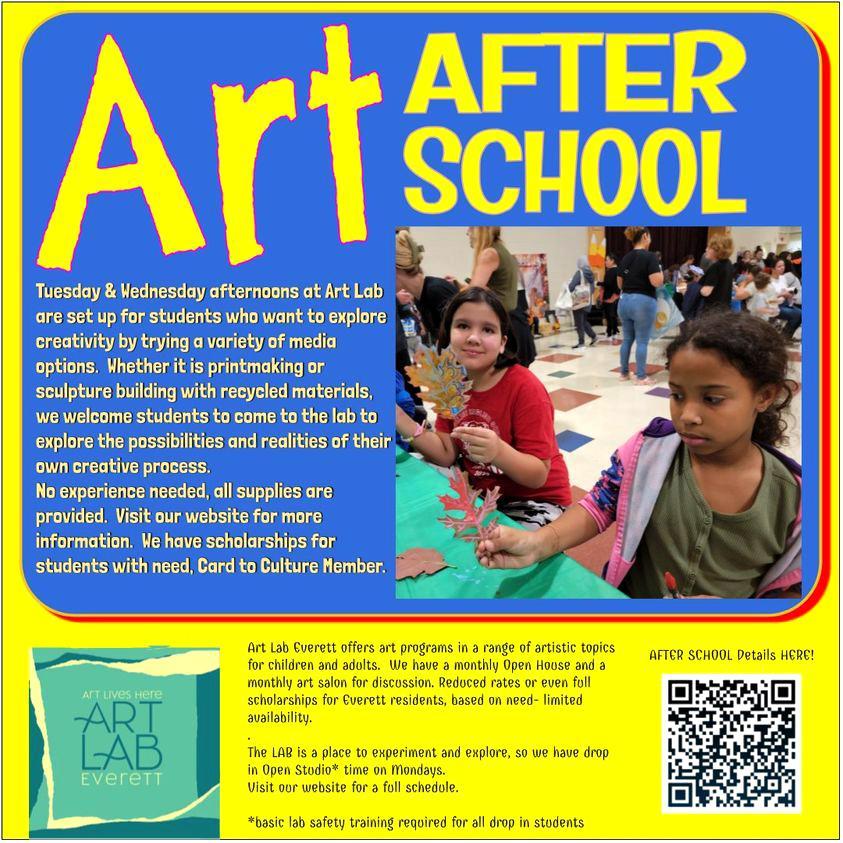 Flier, with pictures of young students working on art projects