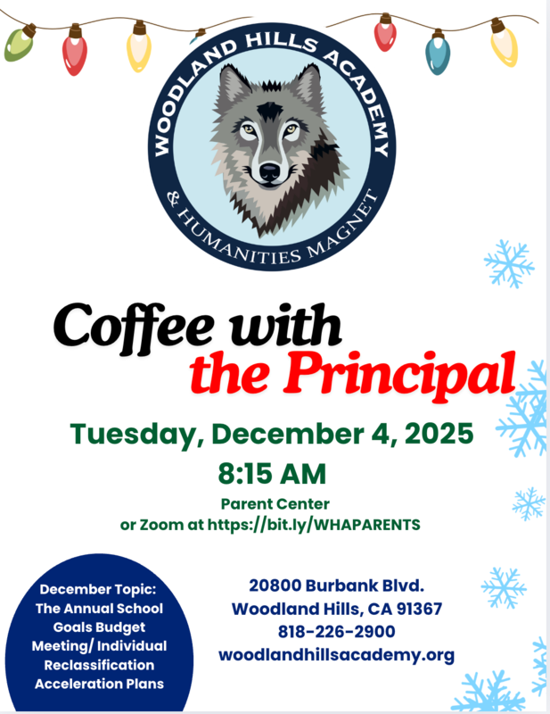 Coffee with the Principal - Tues. Dec 4, 2025 - 8:15 AM - Parent Center