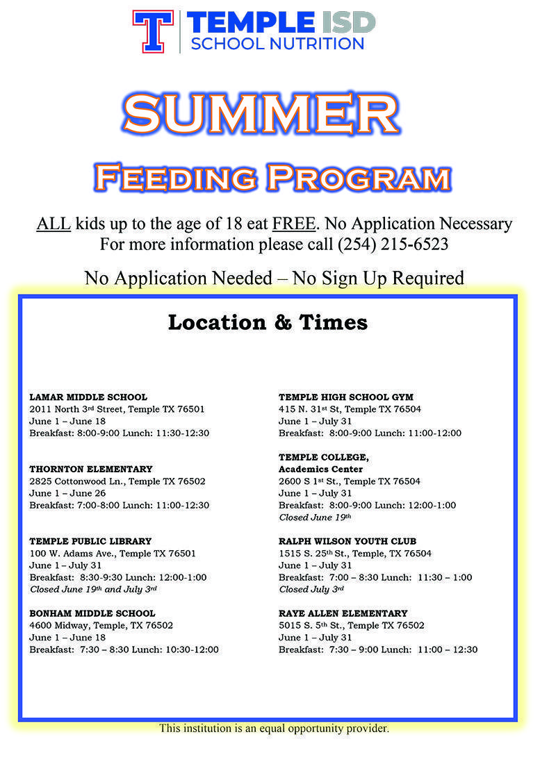 Summer Feeding Flyer - Information is in story