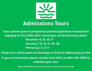Admissions Tours for the 2026-2027 School Year