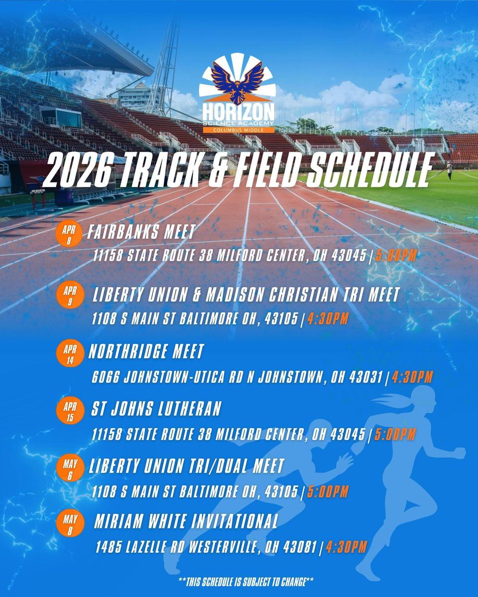 HSA Columbus Middle School 2026 Track Schedule