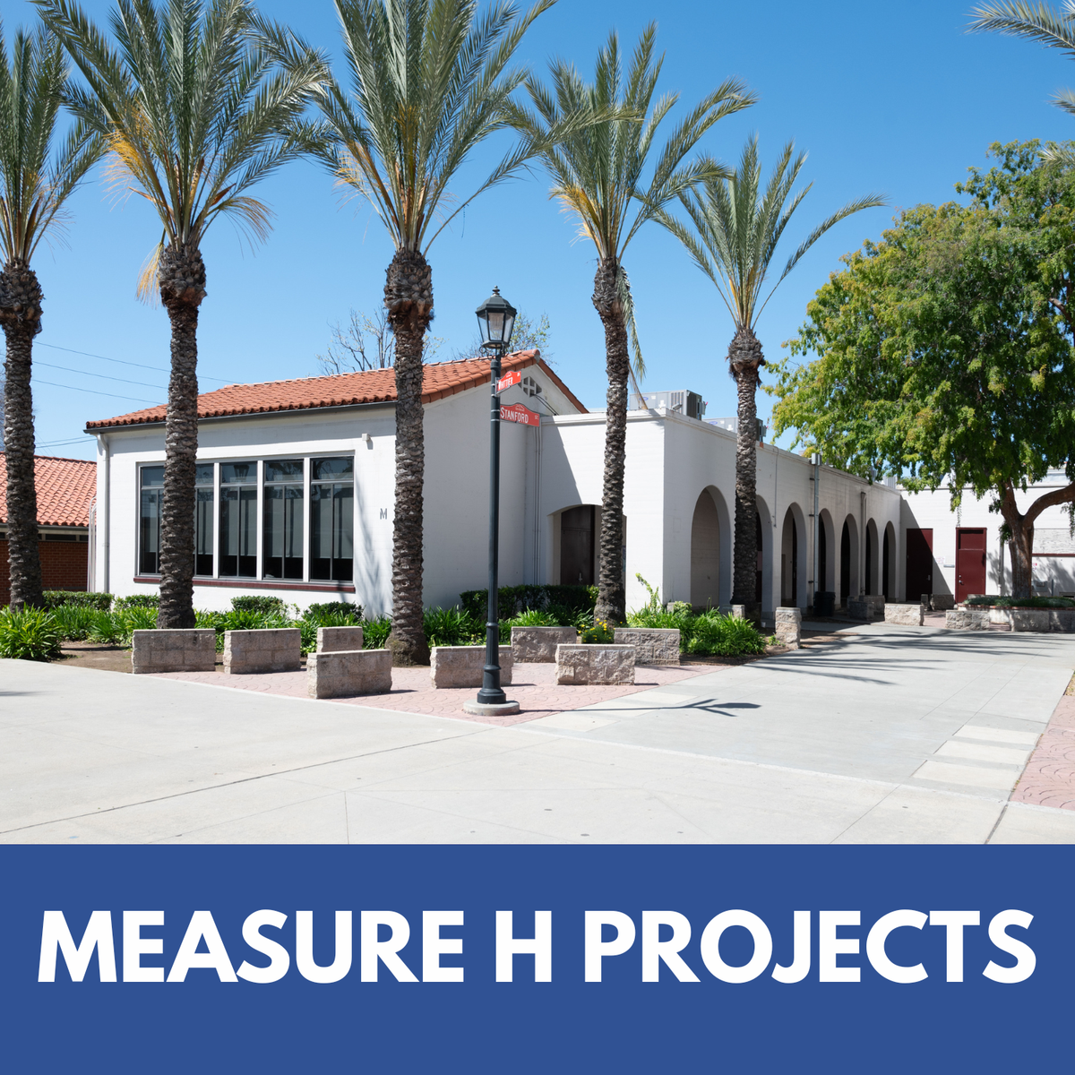 graphic designed image with an exterior photo of Brea Junior High 