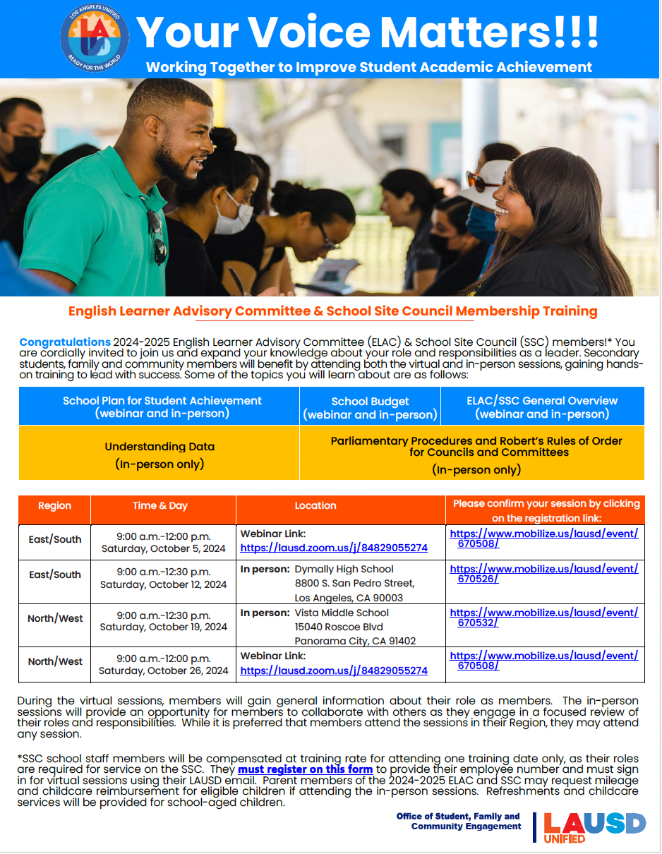 SSC and ELAC Membership Training Lomita Elementary Math/ Science/ Technology