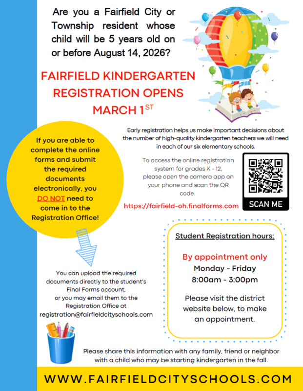 Kindergarten registration flyer with instructions