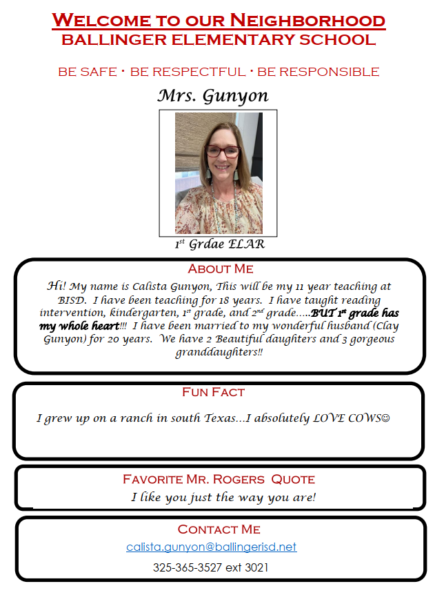 Home 1st Grade Ballinger Elementary