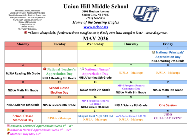 May 2026 Calendar-Union Hill Middle School