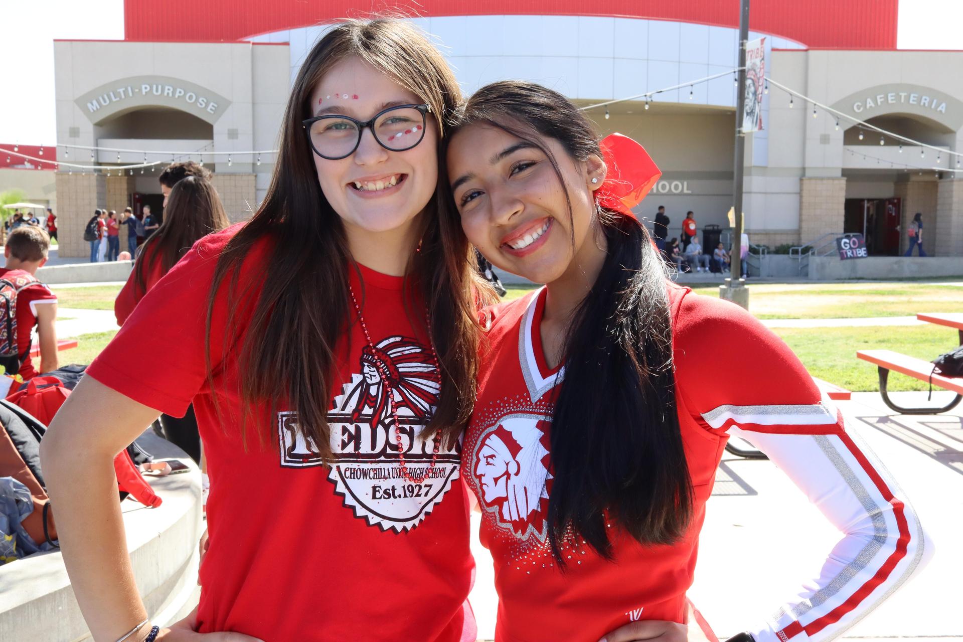 students wearing red to show school spirit