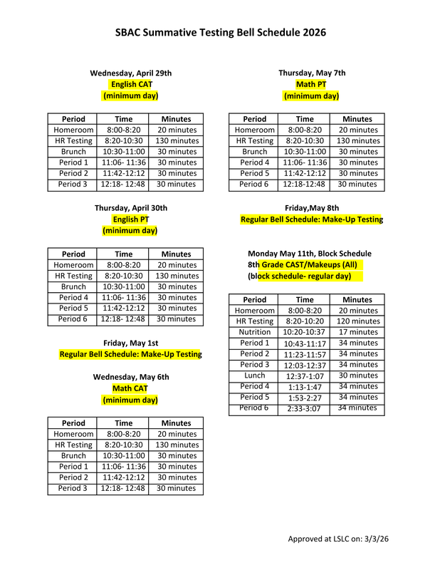 SBA Bell Schedule