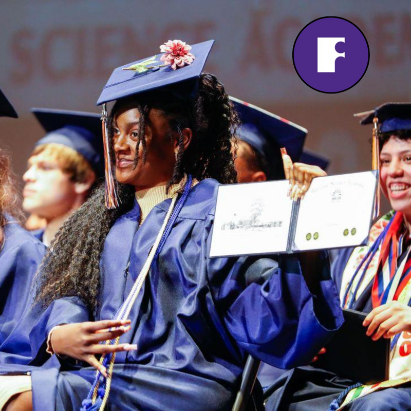 student graduating w/future institute logo