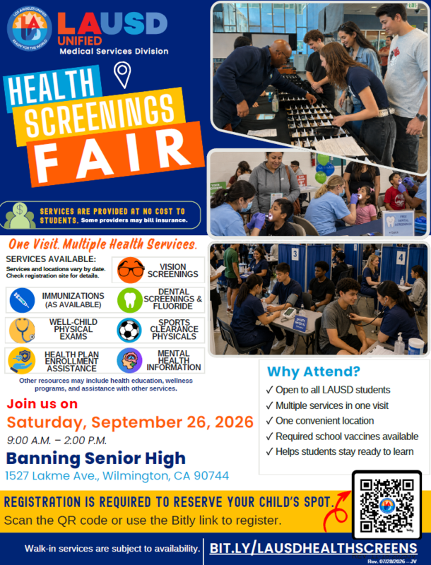 Health Screening Fair - Saturday, September 26, 2026 (9-2pm) at Banning High School Featured Photo