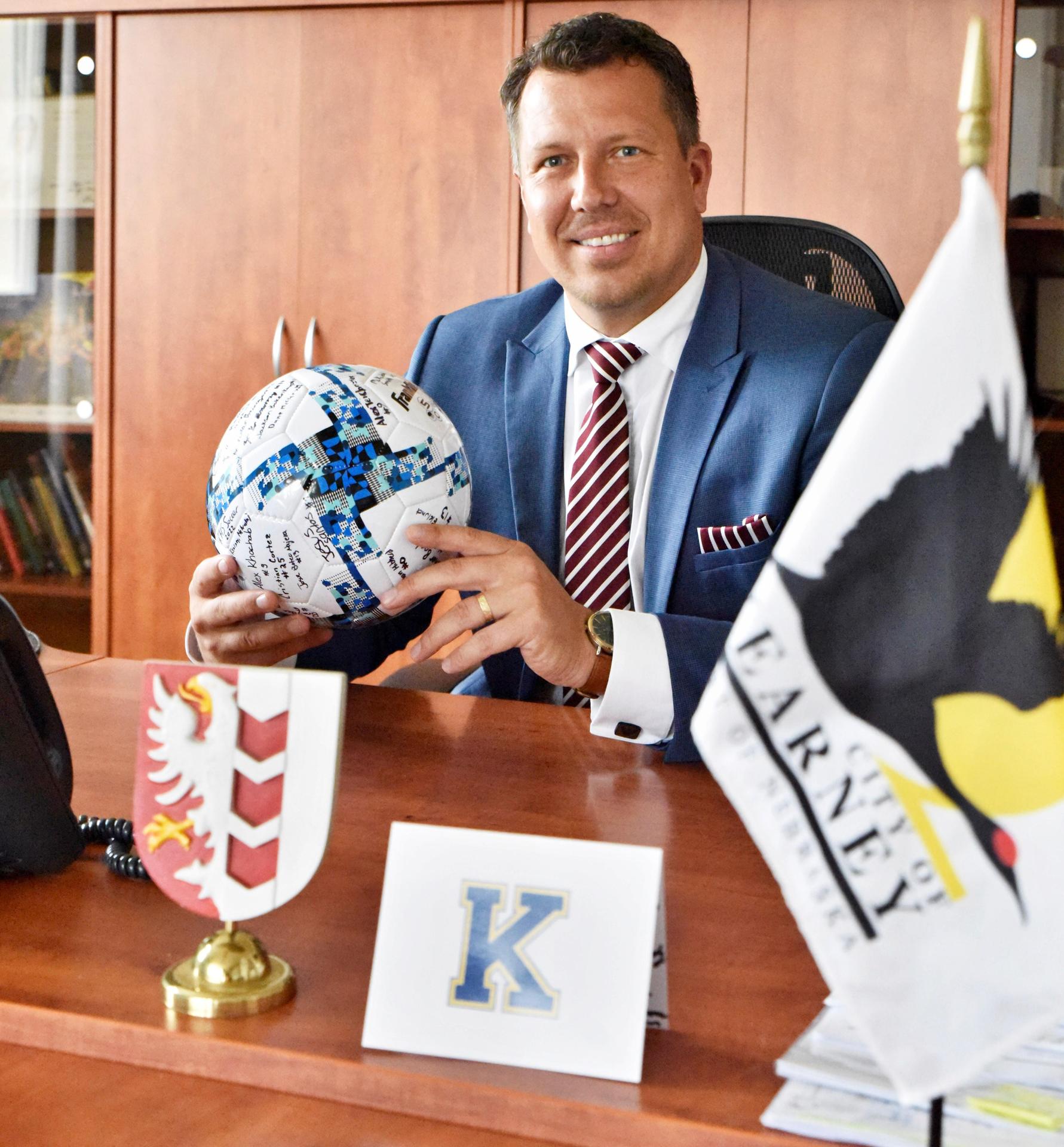 Mayor with soccer ball