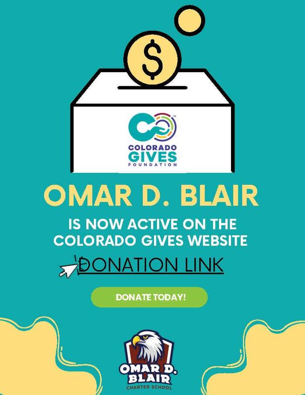 Promotional graphic for Colorado Gives with donation link for Omar D. Blair